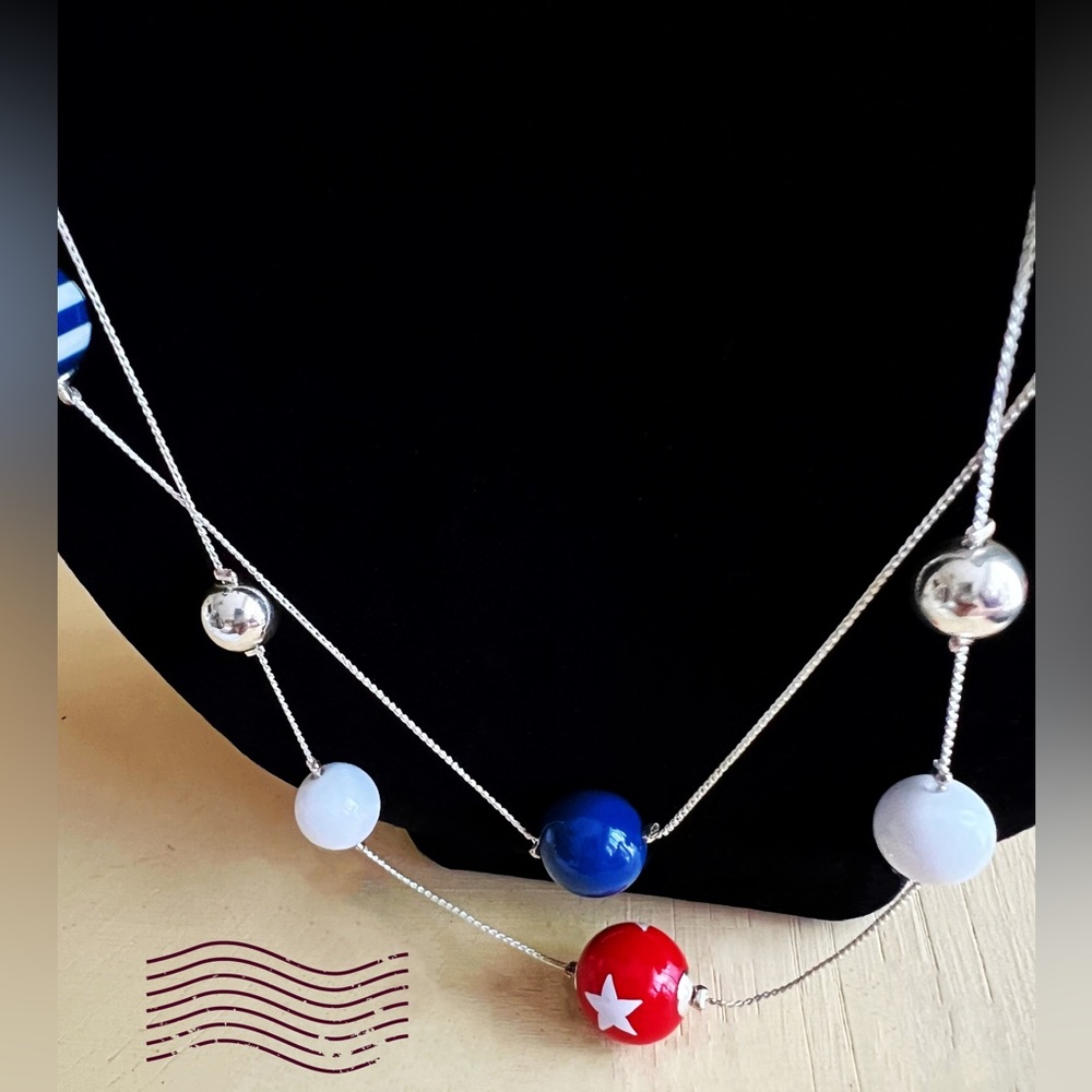 𝓟𝓪𝓽𝓻𝓲𝓸𝓽𝓲𝓬 Red White & Blue Stars & Stripes 𝓤𝓢𝓐 Necklace and Earrings - Picture 5 of 7